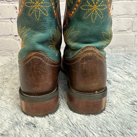 Laredo Cheyenne Western Boots Teal Yellow Leather Cowgirl Farm Size 7M - Picture 9 of 14